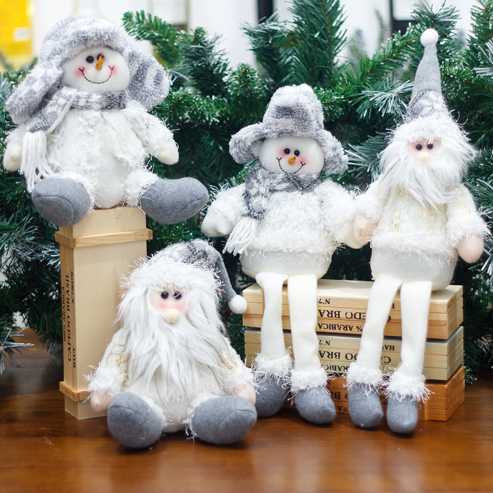 New Christmas Doll Sitting Posture Ornaments Christmas White Old Man Snowman Doll Decoration Scene Arrangement Gift