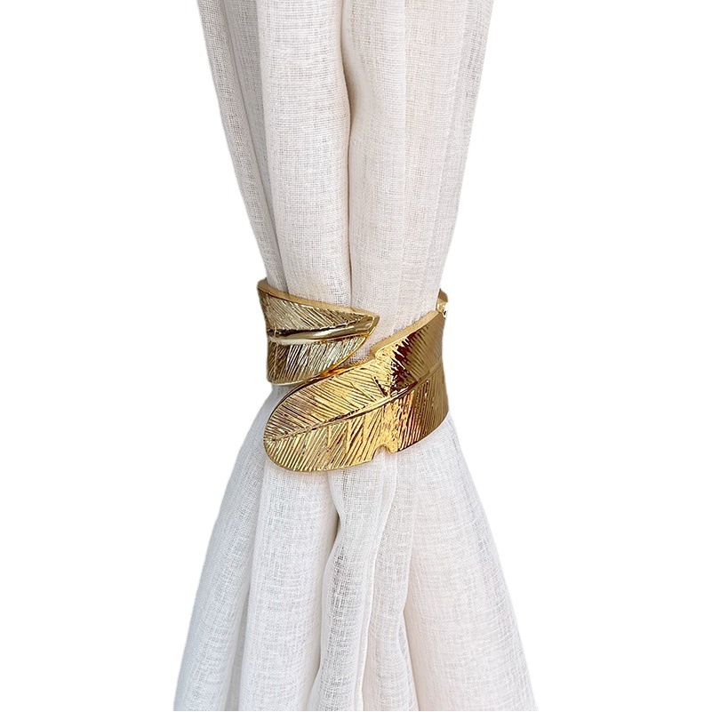 Luxury Leaf-Patterned Curtain Ties with Metal Spring Feather Curtain Clips, No-Drill Wholesale Curtain Clips and Curtain Fabric