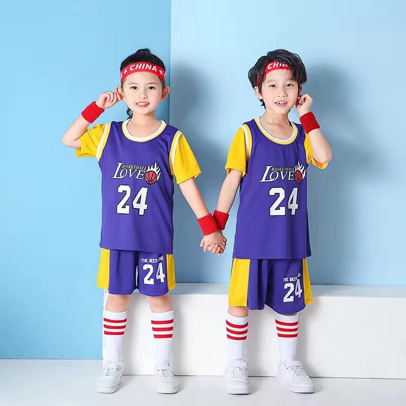 Picture of Children's Basketball Uniform Set for Boys and Girls Quick-Drying Sports Vest Youth Student Short-Sleeved Training Uniform Football Jersey
