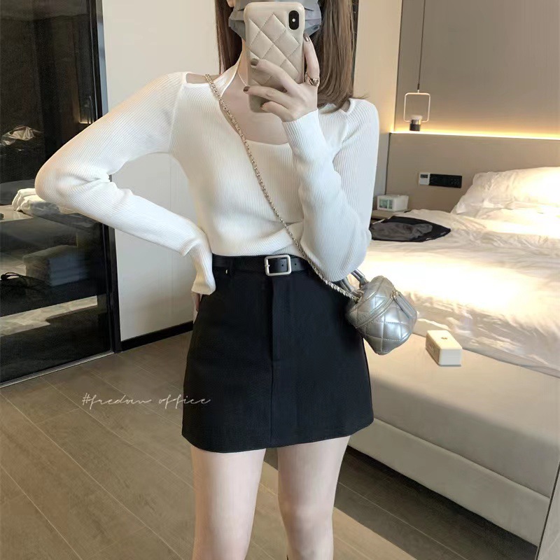 Women's skirt 2023 autumn new small suit hip skirt black high waist slimming fashion A- line skirt