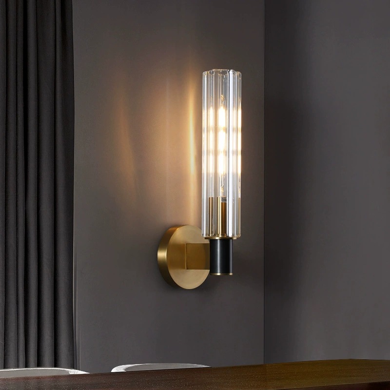 Light Luxury Crystal Wall Lamp Bedroom Bedside Lamp Post-Modern Simple Creative All-Copper Living Room Background Wall Stair Aisle Lamp