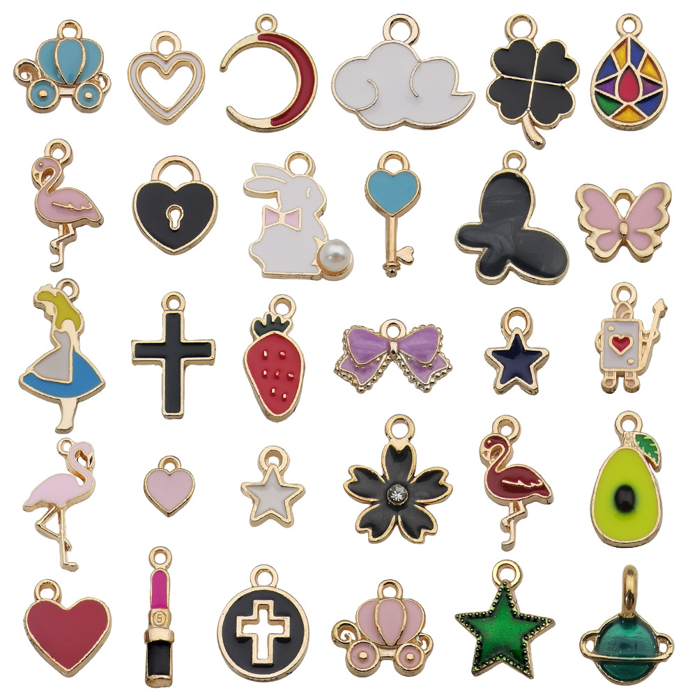 Picture of Mix 30 Color Cartoon Creative Drop Oil Jewelry Zinc Alloy Pendant DIY Earrings Necklace Pendant Jewelry Accessories