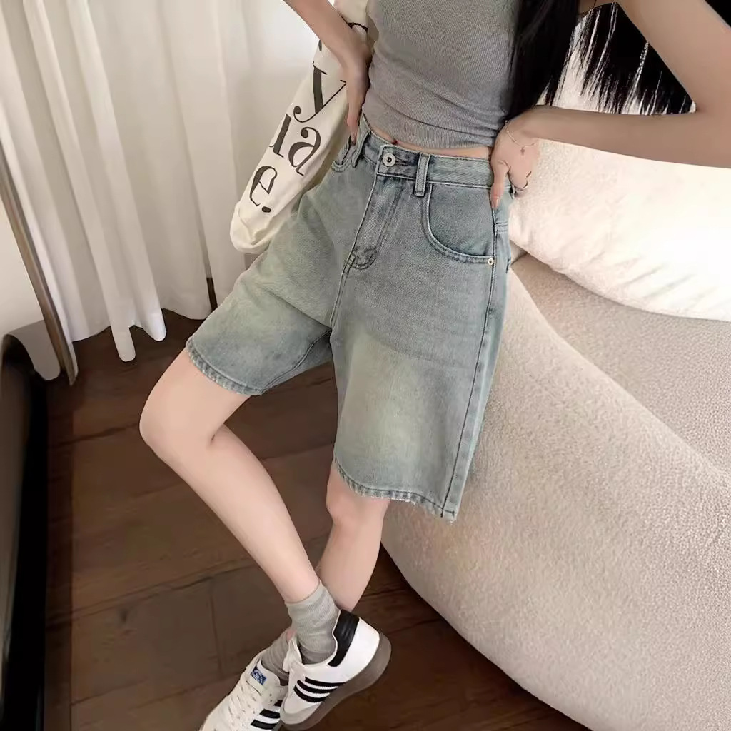 Picture of Denim Shorts for Women, Trendy and Versatile, Summer Thin, New Style, High-Waisted, Retro, Small, Loose, Straight, Slim, Five-Point Pants