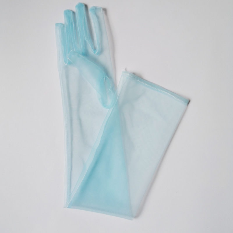 Picture of 55cm Long 70cm DIY Sheer Plain Bridal Wedding Dress Gloves Sexy Black and White Wine Red Mesh Wedding