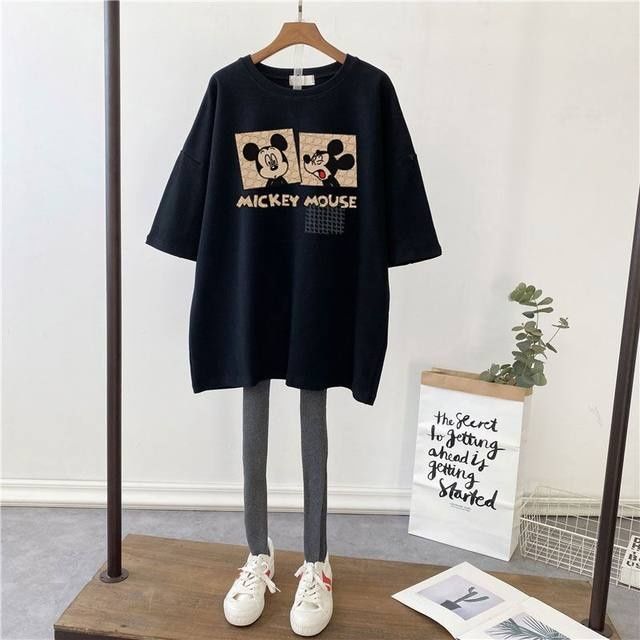 Picture of Pregnant Women's Summer Top T-shirt Mid-length Pure Cotton Short-sleeved Pregnant Women's T-shirt Loose plus size Korean Fashionable Base Shirt for Summer