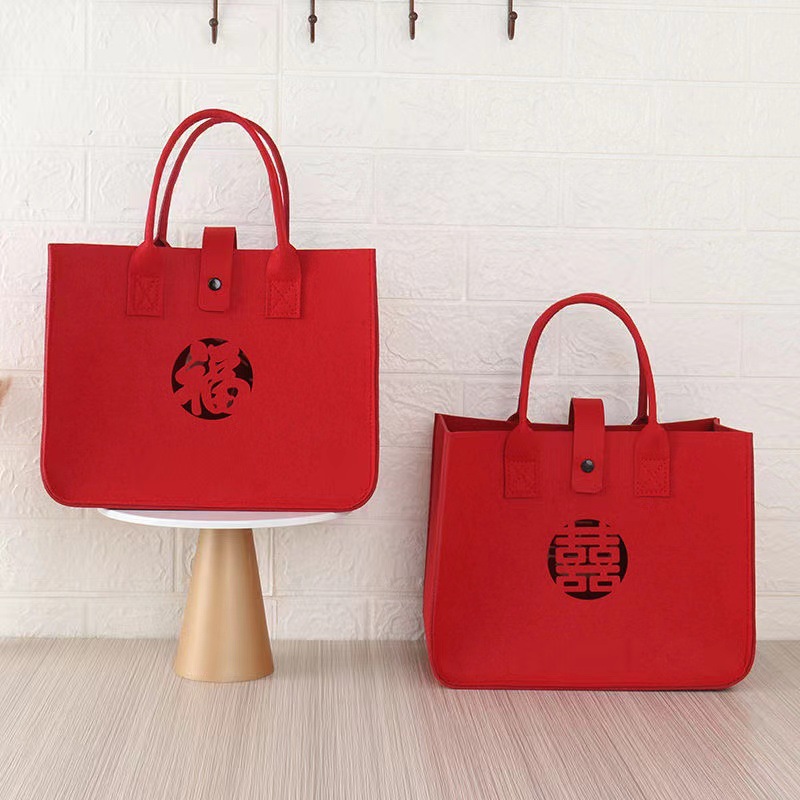 Chinese wedding bride price wedding gift happy blessing word longevity word felt bag Chinese style engagement wedding Full Moon candy bag