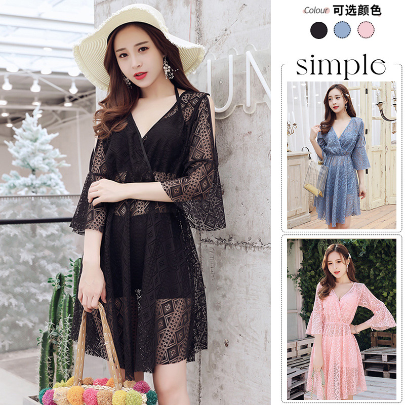 Swimsuit women's split three-piece set with steel support sexy blouse lace Super fairy lady holiday hot spring swimwear wholesale