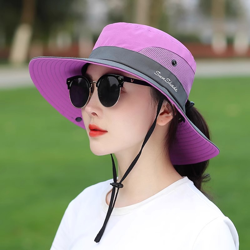 Picture of Cross-Border Summer Women's Outdoor Sun Hat Ponytail Hole Fisherman Hat Sun Protection Sun Hat Breathable Mountaineering Hat Parent-Child Style