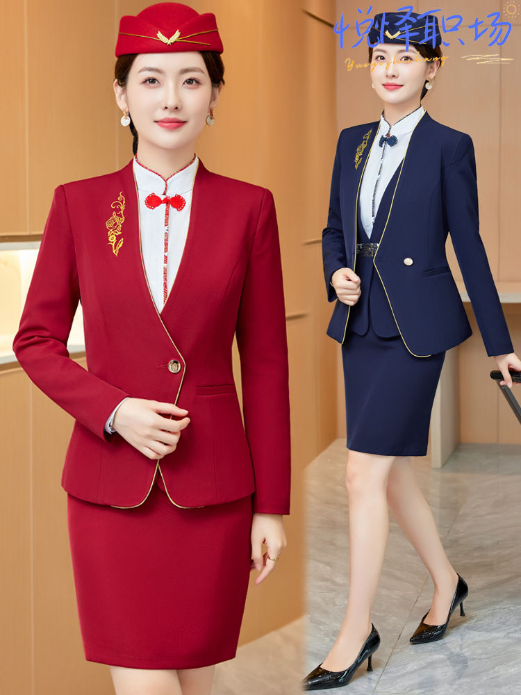 Spring and Autumn band performance Army drum team suit red women's jacket suit skirt overalls hotel men's uniform