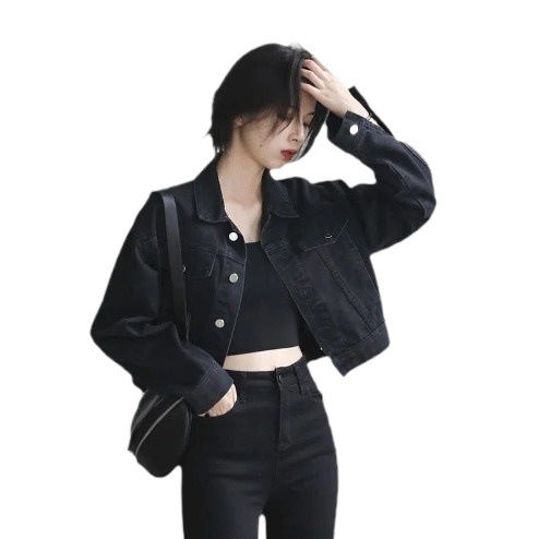 Picture of 2024 Spring and Summer New Retro Street Loose Black Short Denim Jacket Women's Easiest for Match Jacket Long Sleeve Top