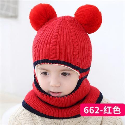 Picture of Children's Hat Autumn and Winter Thickeneded Velvet Warm Woolen Hat 1-2-5 Years Old Boys and Girls Baby Neck Scarf Face Protection Hat