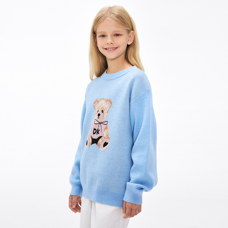 Picture of Dk Children's Clothing Autumn and Winter Bear Pattern Boys and Girls Crew Neck Sweater for Older Children Korean Style Casual Stylish Knit Top