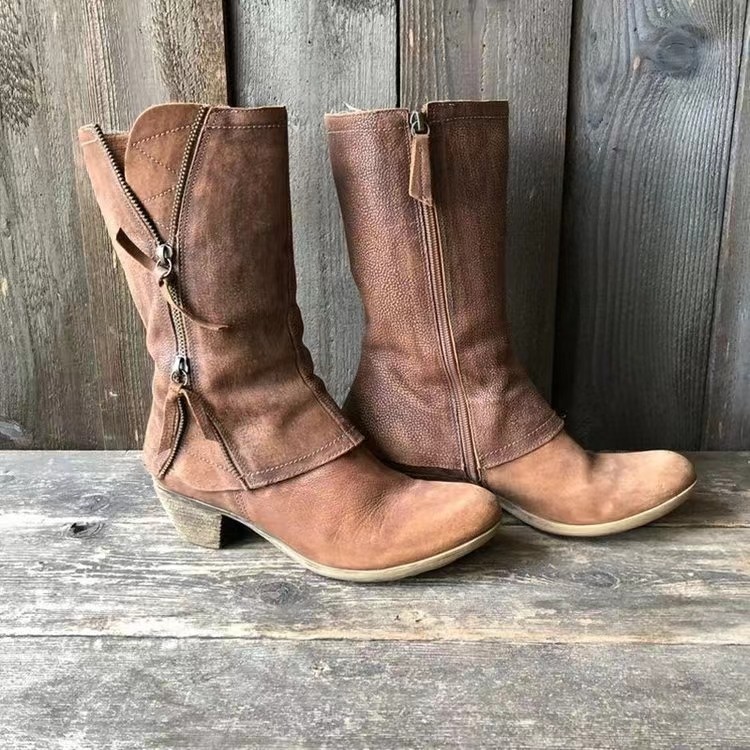 2022 cross-border autumn and winter new foreign trade plus size short tube martin boots women's boots flat bottom turn-up side zipper solid color women's shoes