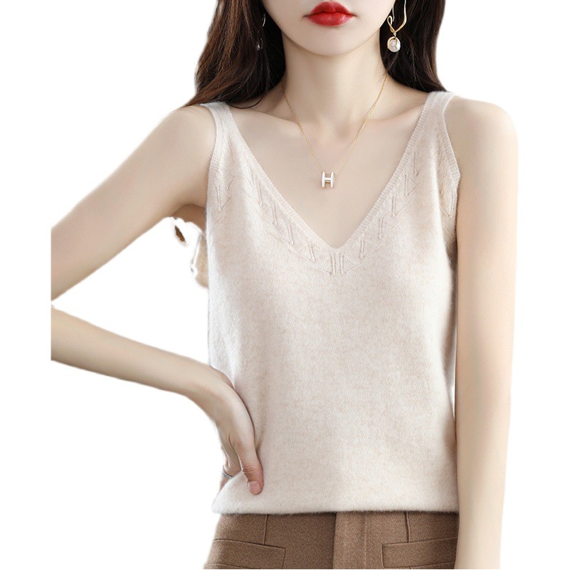 Knitted Camisole Design Sense Women's Inner Wear Fashionable Slim Summer Loose V-Neck Outer Wear Base Shirt Sleeveless Top