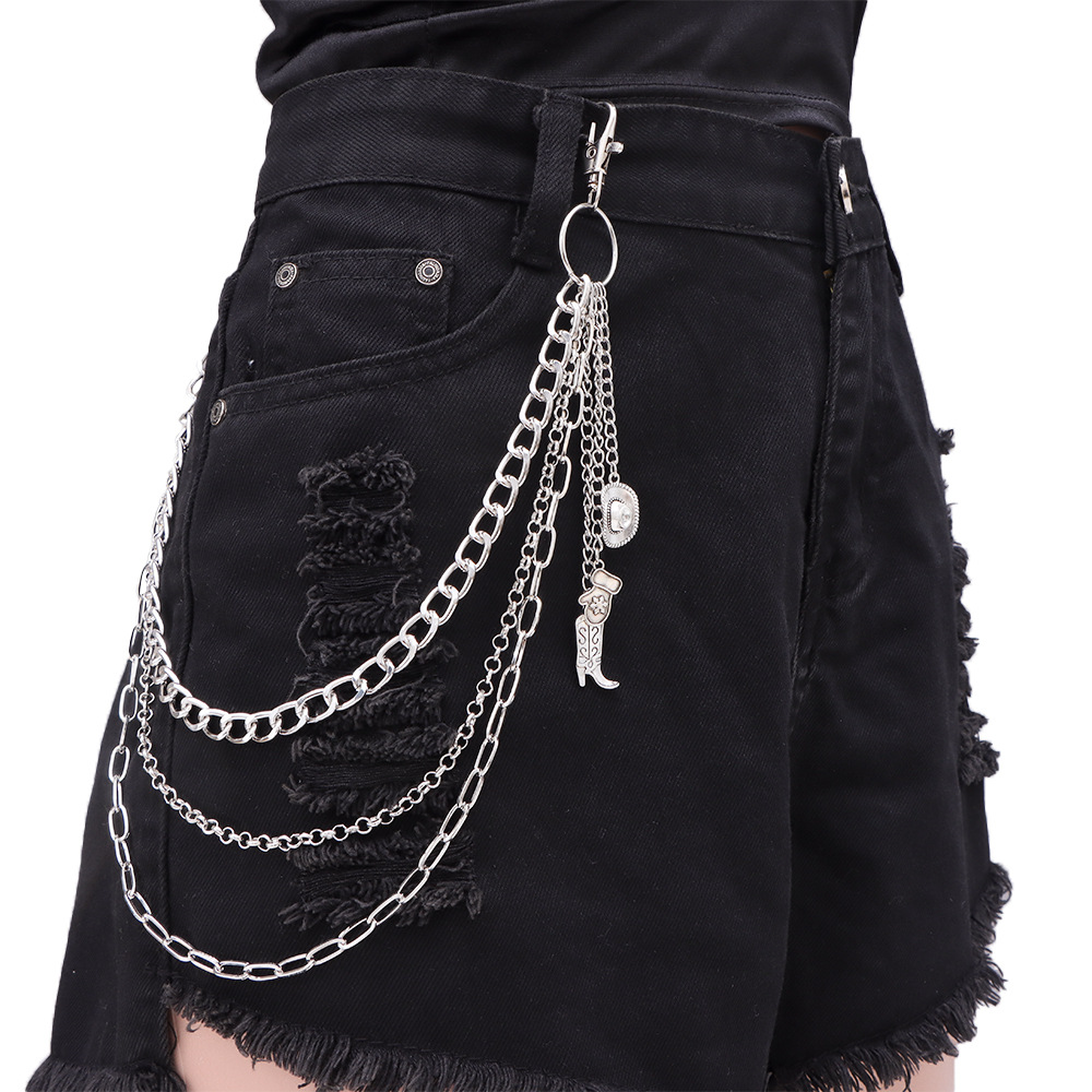 European and American Cross-border Jewelry Fashion Denim Elements Accessories Trouser Chain Trendy Personalized Double-layer Metal Trouser Chain Boots Accessories