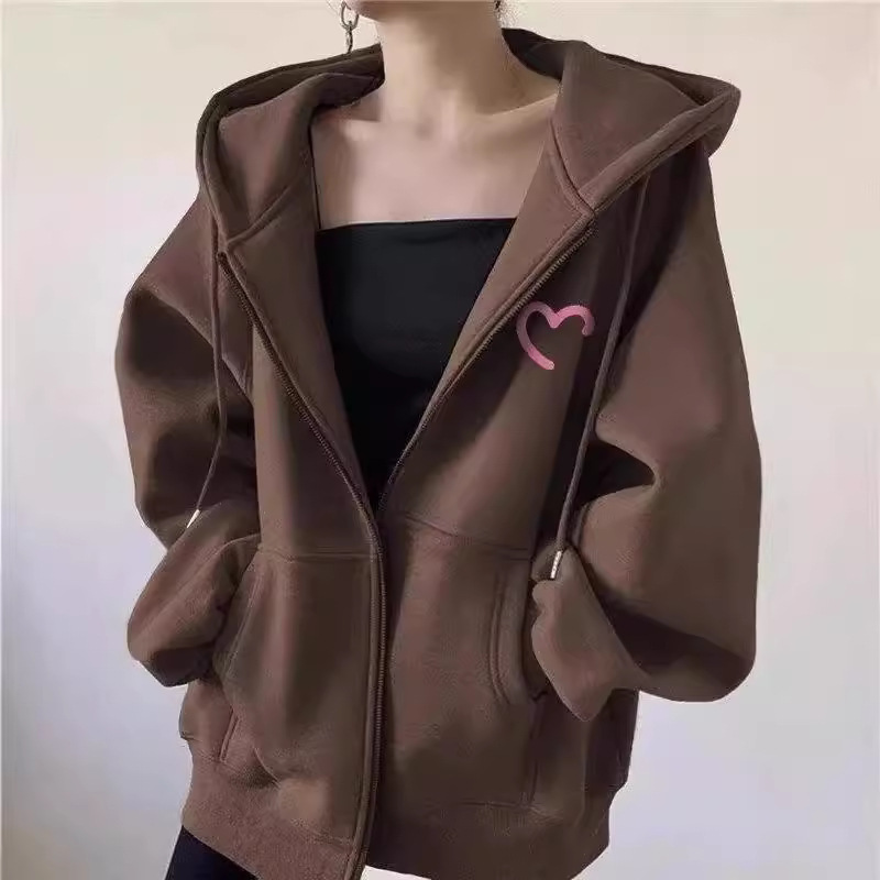 Picture of Design Sense Semi-Love Printed Cardigan Sweater Women's oversize Simple Hooded Casual Loose Coat Autumn and Winter