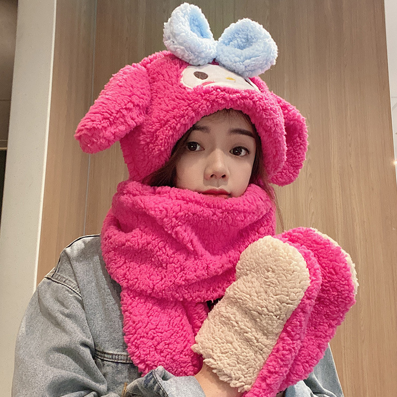 Picture of Shirley Mei Jade Dog Melody Duffy Three-Piece Set Thickened Winter Warm Scarf Gloves Integrated Plush Hat for Women