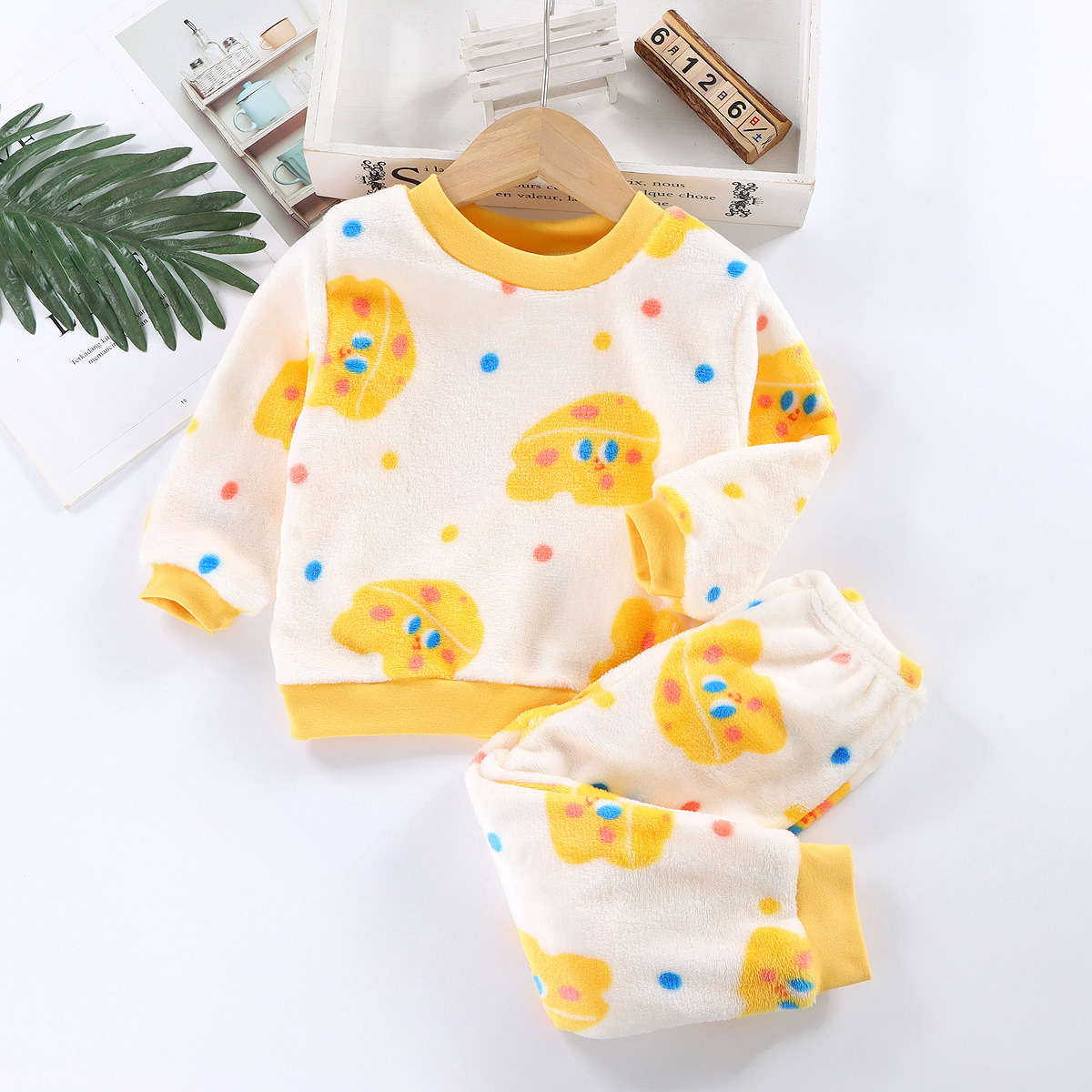 Picture of Children's Autumn and Winter Warm Flannel Suit, Quilted and Thickeneded Home Clothes, Autumn Clothes and Long Trousers, Boys and Girls Intimates Set
