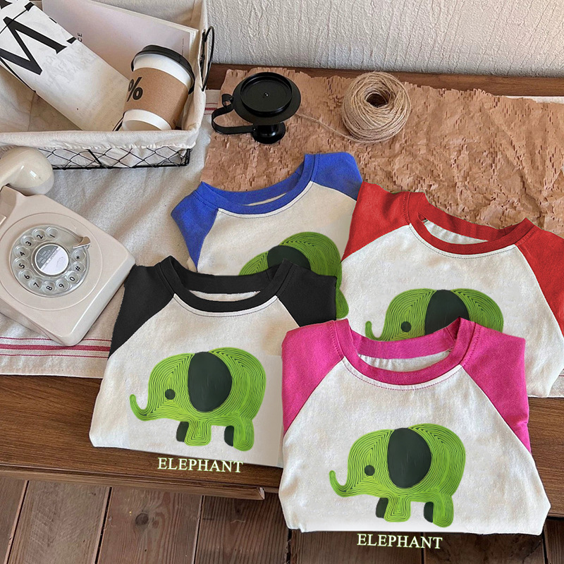 Pure Cotton Kidsren's T-Shirt Long-Sleeved Boys and Girls Clothing 2025 Cute Cartoon Animation Fun Kidsren's Bottoming Tops Spring