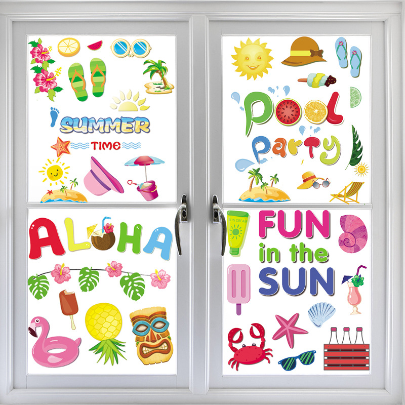 2024 New Amazon Hawaiian Festival Electrostatic Summer Window Sticker Dwarf Decorative Window Cross-Border Wall Sticker