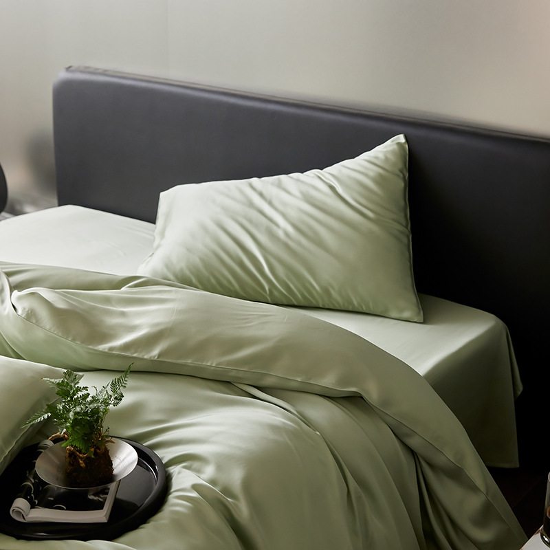 Picture of High-end double-spell Class A Lanjing Tencel four-piece set summer naked sleep cool feeling bed sheet quilt cover solid color Tencel cotton 4