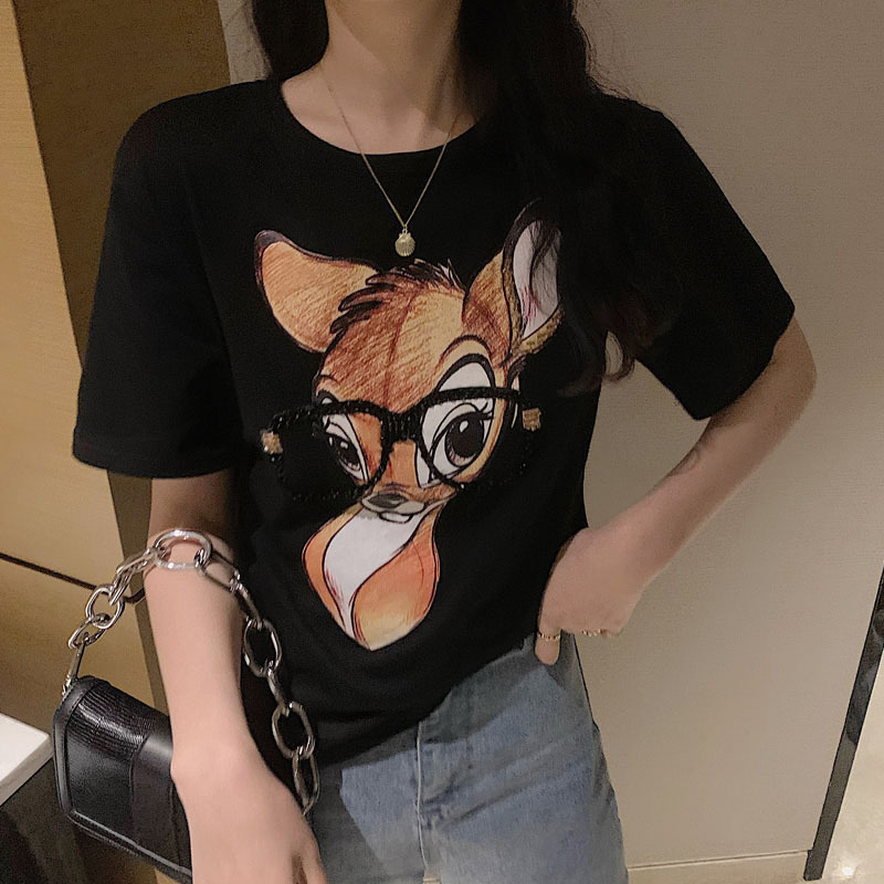Picture of ins Artistic Women's Casual Base Shirt Women's Korean Loose Top Women's Summer Couple's Short Sleeve T-Shirt Women's Wholesale