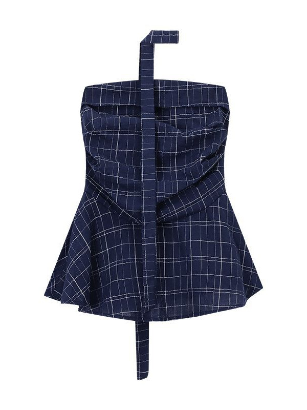 Picture of Retro Hot Girl Chic Plaid Tube Top Women's 2025 Summer Waist Lace Sexy Off-Shoulder Top