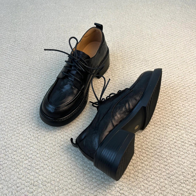 Vintage Handmade Cross Strap Women's Shoes Front Strap Deep Mouth Thick Bottom Leather Small Leather Shoes Japanese Department College Love Single Shoes
