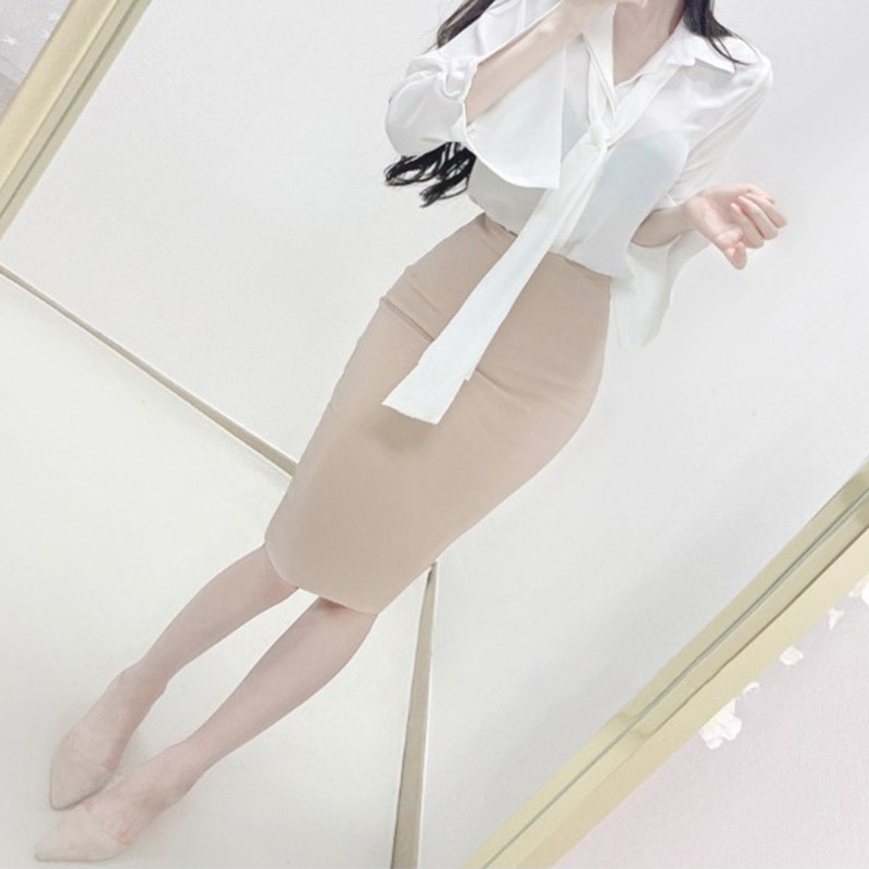 South Korea Dongdaemun New Sexy Rear Split Slimming Lined High Waist Tight Hip Mid-Length Skirt for Women