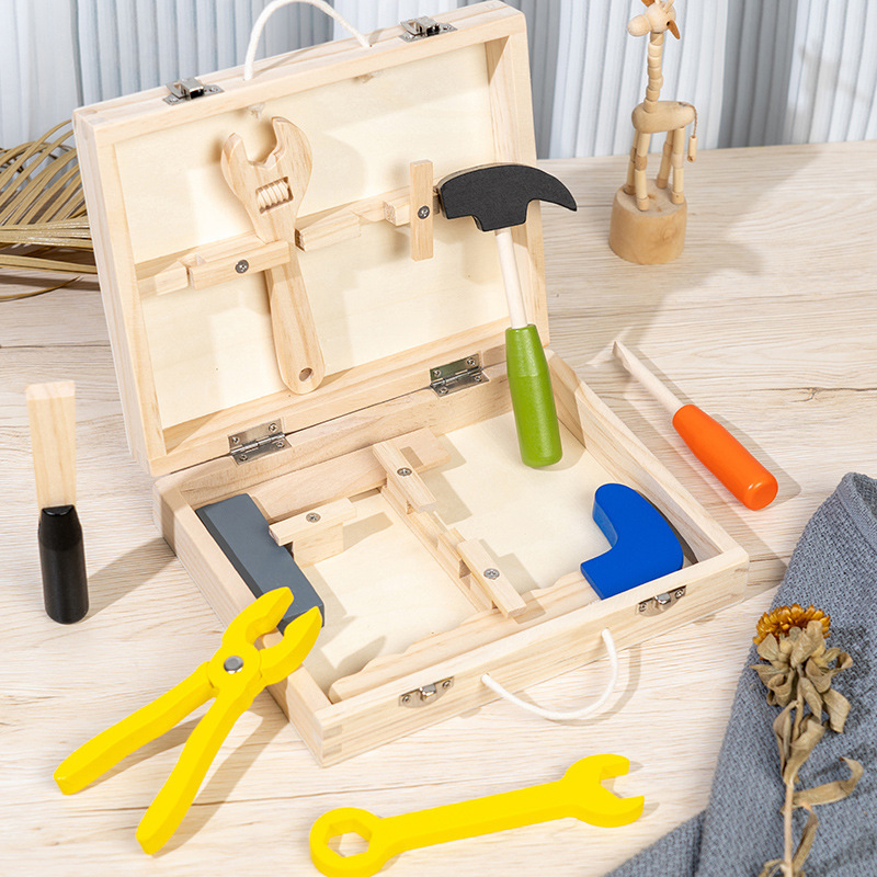 Picture of Wooden children's portable simulation multifunctional toolbox suit nut disassembly combination play house toys wholesale