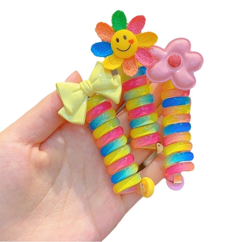 Picture of Children's coil telephone line hair band female high ponytail does not hurt hair hair rope high elastic durable rubber band Braid artifact