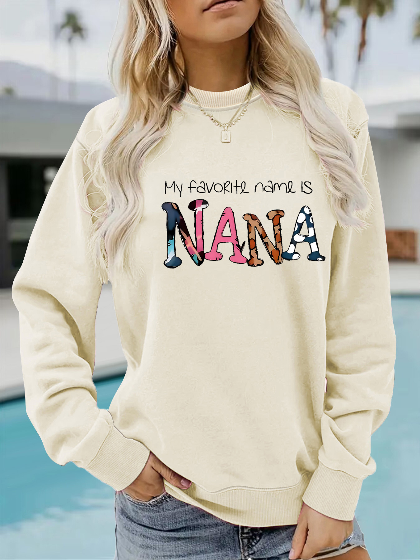 Europe and the United States cross-border autumn and winter women's casual long sleeve round neck NANA printed pullover sweatshirt sweater wholesale