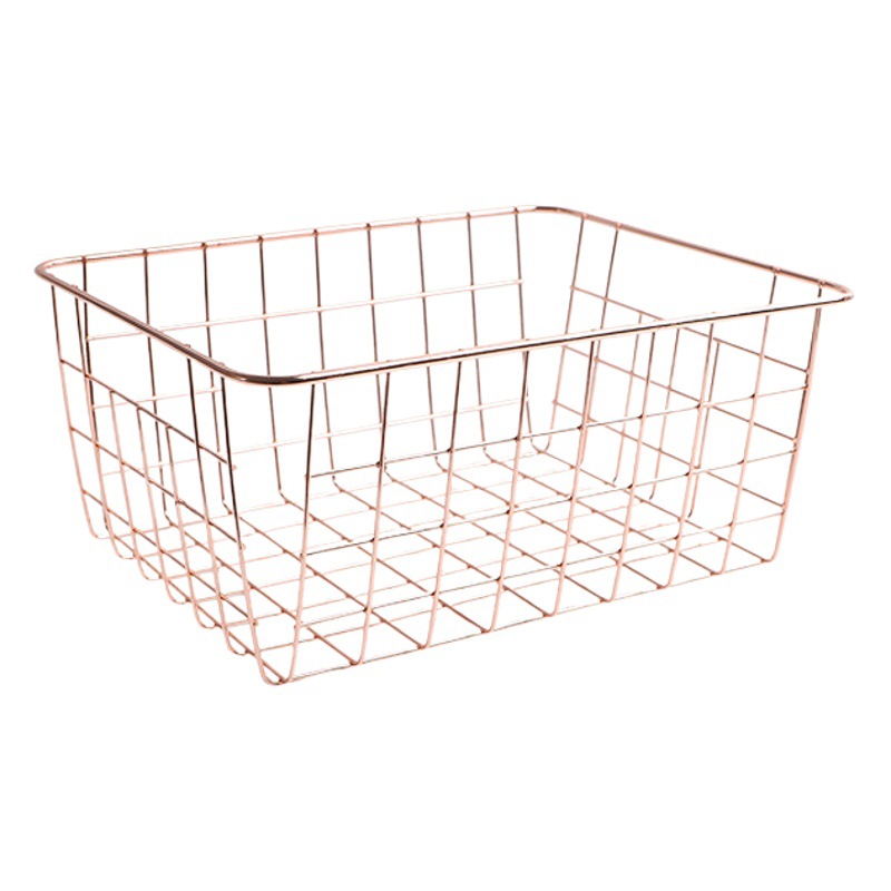 Factory direct supply Nordic ins style rose gold storage basket desktop snacks iron storage basket multi-functional storage basket