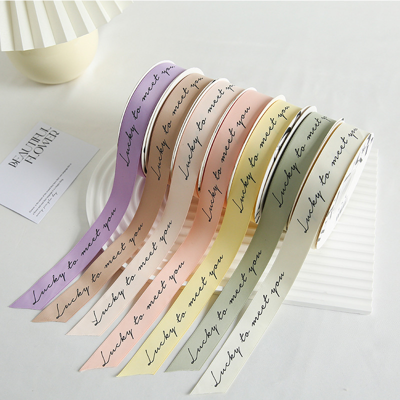 Cross-Border Internet Celebrity English Ribbon High-Quality Korean Double-Sided Polyester Ribbon Bouquet Ribbon Gift Flower Packaging Material Batch