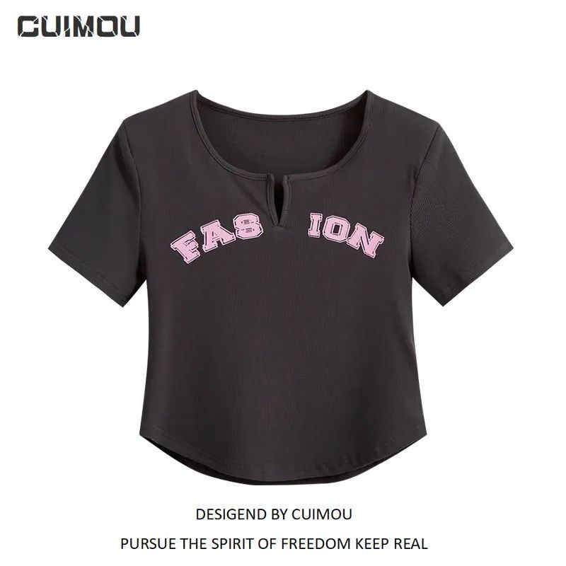 Clearance Discount Hot Girl Top Summer Letter Printing Slim-fit Short Design Sense Short-sleeved T-shirt Women's Ins Trendy