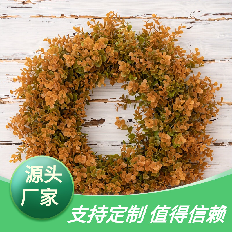 Amazon Simulation Colorful Eucalyptus Wreath Thanksgiving Day Door Hanging Cloth Home Decorative Wreath Autumn Leaf Wreath