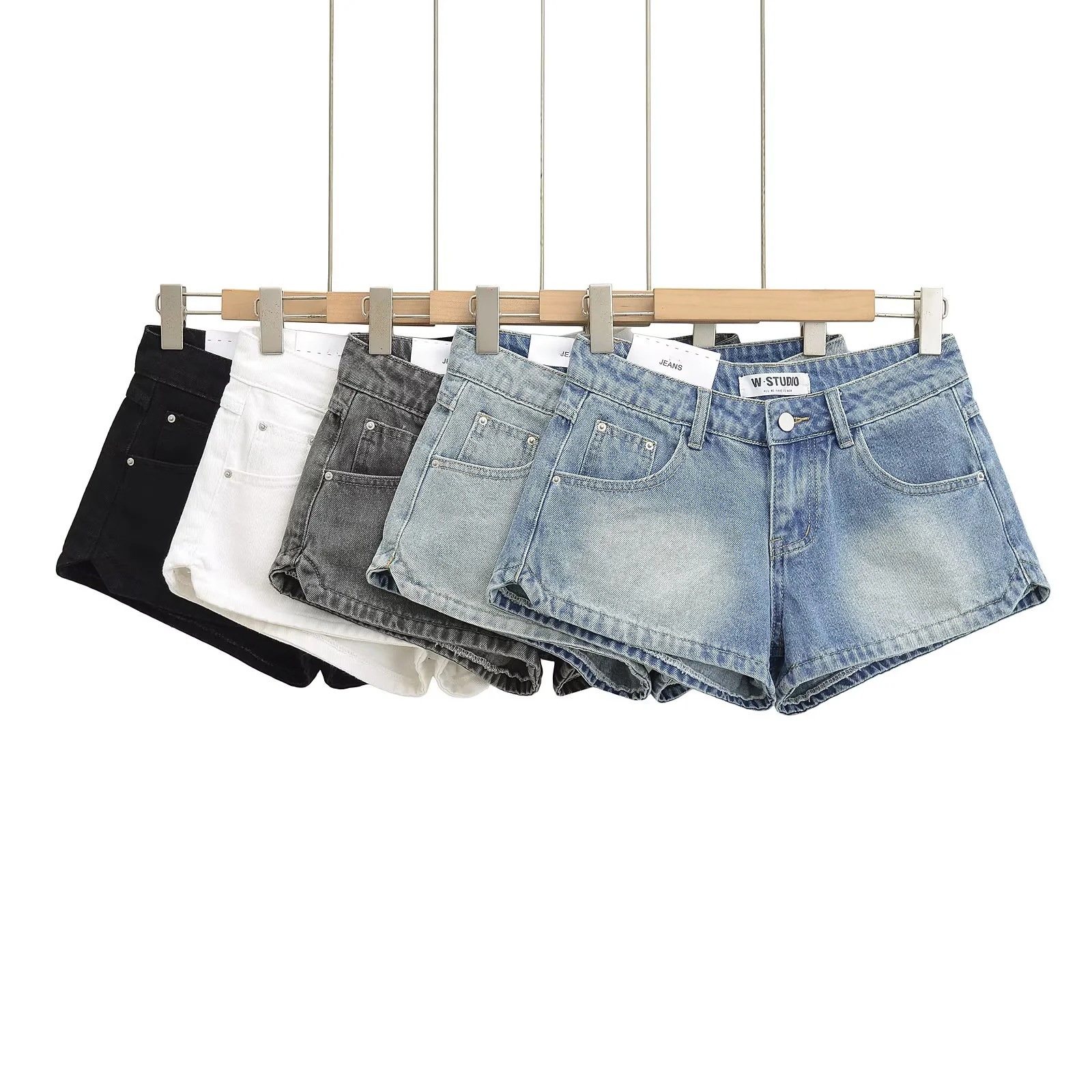 Hot Girl Distressed Low-Waist Denim Shorts for Women 2025 New Summer Side Curved Slit Casual Jeans