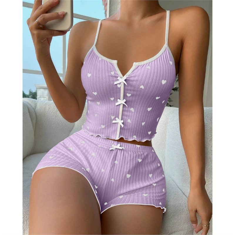 Picture of New Sling Shorts Sexy Bow Multicolor Printed Milk Silk suit Comfortable Home Wear Factory