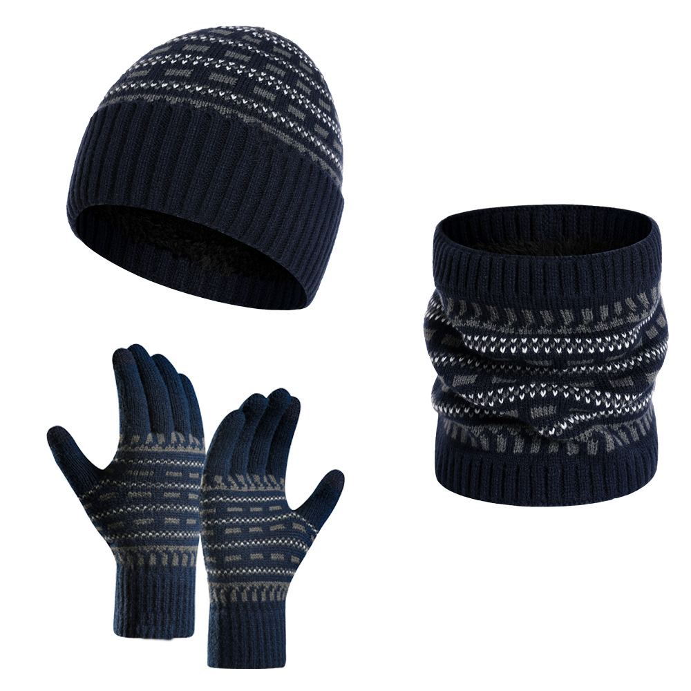 Picture of 2025 European and American Autumn and Winter Men's Warm Woolen Hat Knitted Thickeneded Adult Hat Neck Scarf Gloves Three-Piece Set Manufacturer
