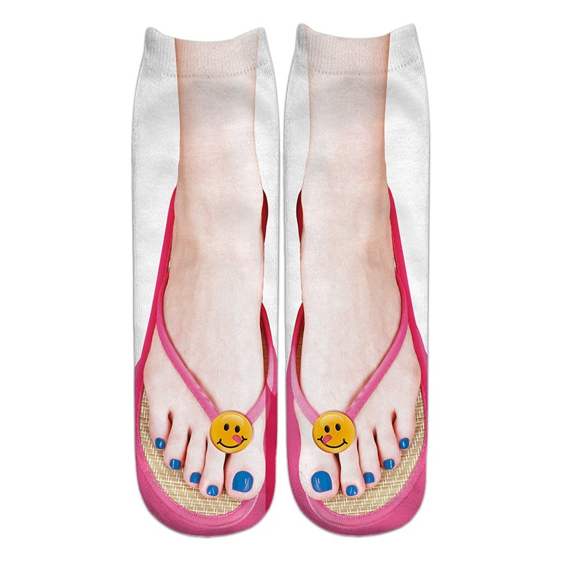 Tiktok same 3D printing fun flip flops socks cross-border smiley face nail canvas shoes nail socks