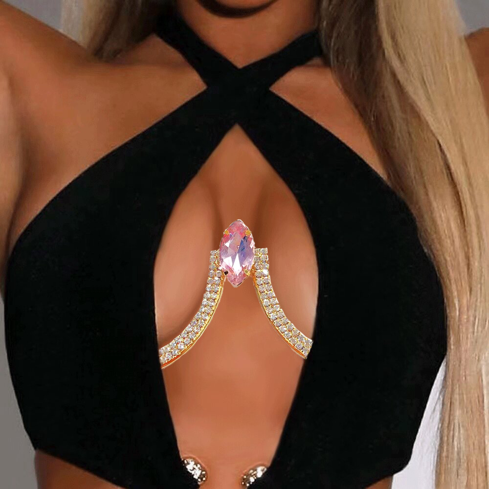European and American fashion accessories simple versatile multi-color crystal full diamond chest chain women's sexy body chain jewelry gift