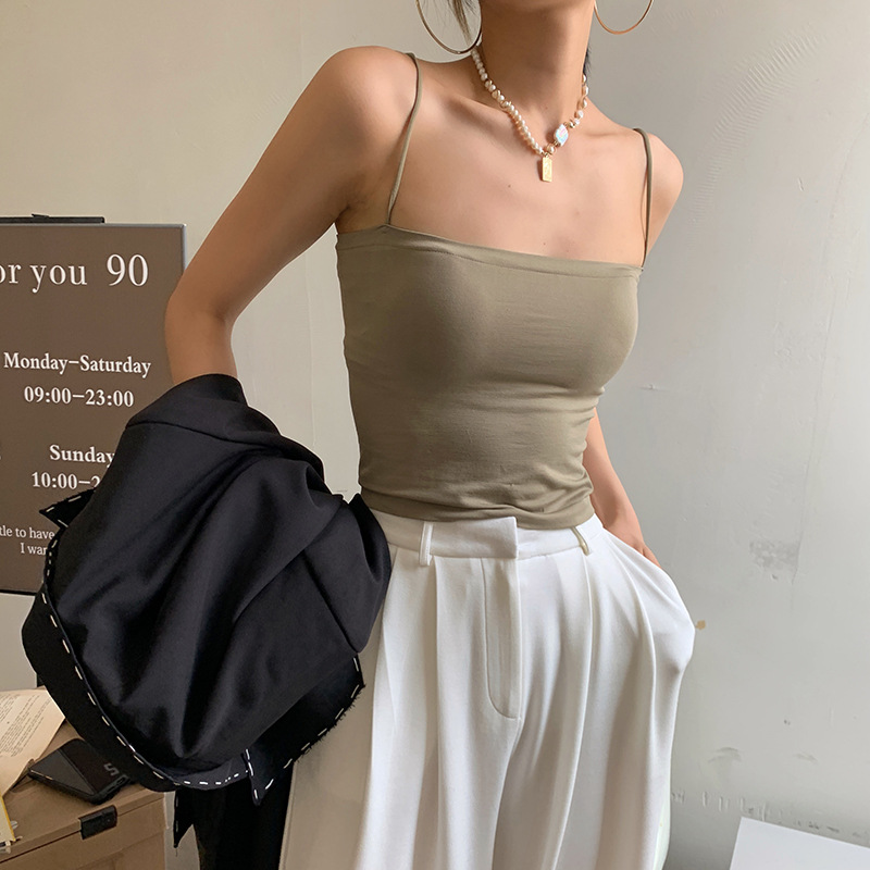 Picture of Solid Color Camisole Women's Summer Outer Wear Top with Fixed Chest Pad No Steel Ring Thin Base Long Thin Tube Top