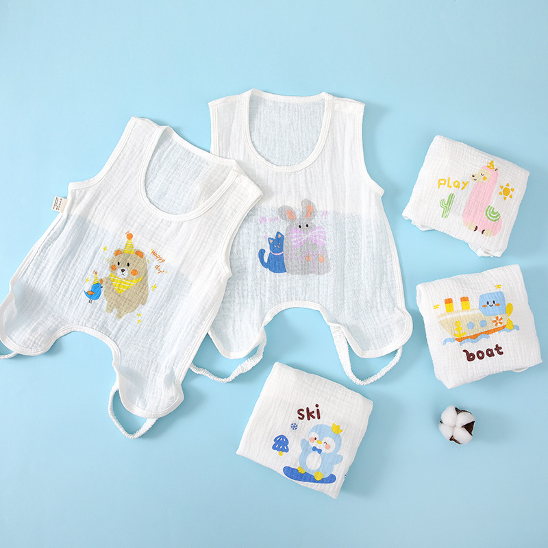 Baby Half-back Clothes Summer Thin Pure Cotton Stomachel All-in-one Clothes for Newborns Anti-cold Sleeveless Snaps Baby's Legs