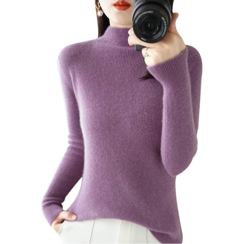 Women's half turtleneck pullover short western style slim bottoming shirt women's autumn tight mid collar inner sweater