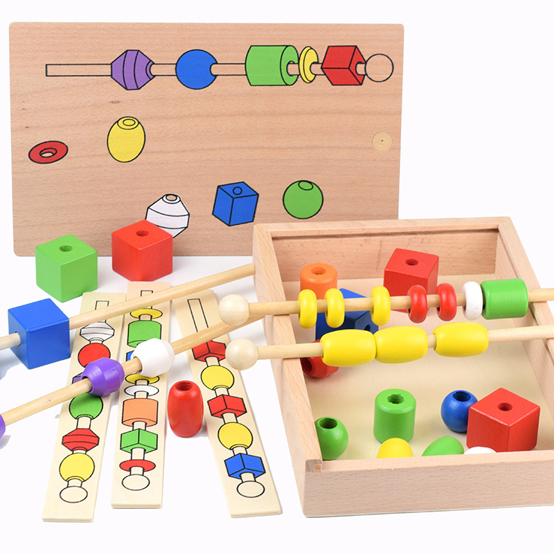 Children's Educational beaded box LWX02 wooden Montessori teaching aids color shape cognitive hand-eye coordination toys 0.79