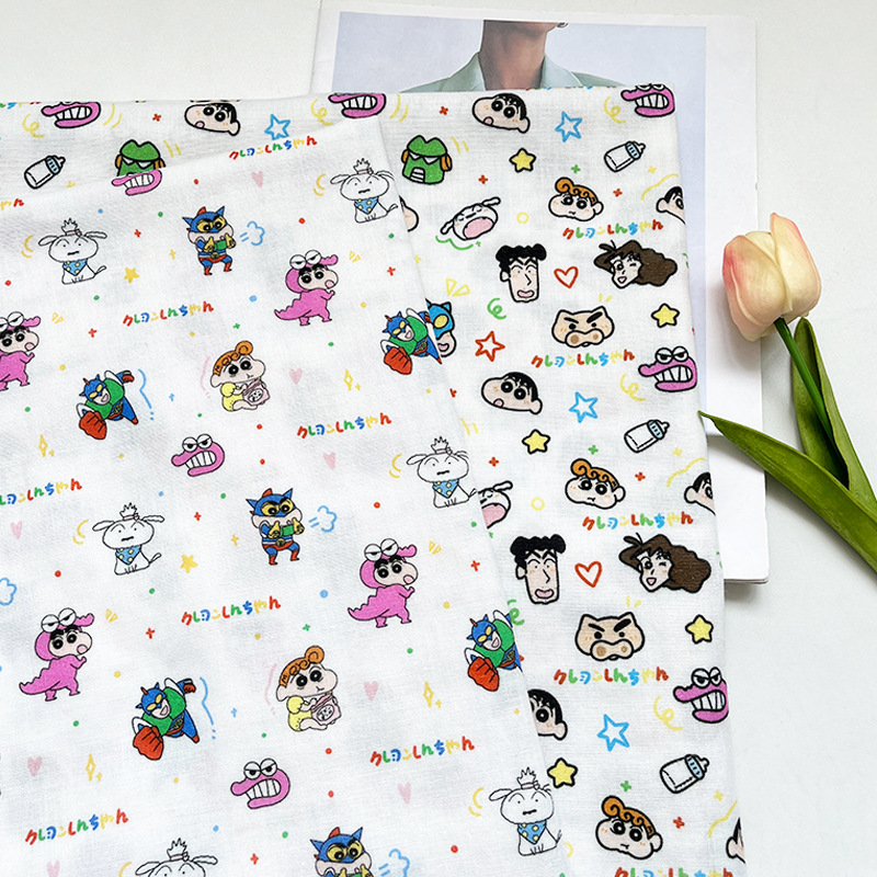 Maternity and Baby Grade Double-Layer Gauze Fabric Crayon Shin-Chan Cotton Fabric Digital Printing Baby Clothing Pajamas Fabric