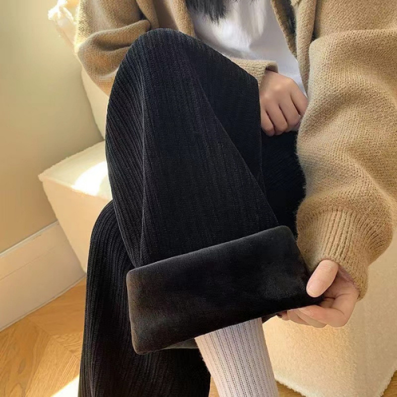 Picture of Pants Women's Spring Autumn and Winter 2023 New Wheat Ear Wide Leg Pants fleece-lined Straight High Waist Dumping Pants High-grade Chenille