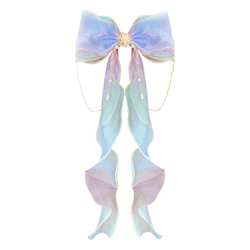 Gauze Bow Headwear Clip Little Girl Children's Hair Accessories Hairpin Braided Hair Ribbon Tassel Hairpin Wholesale Gradient
