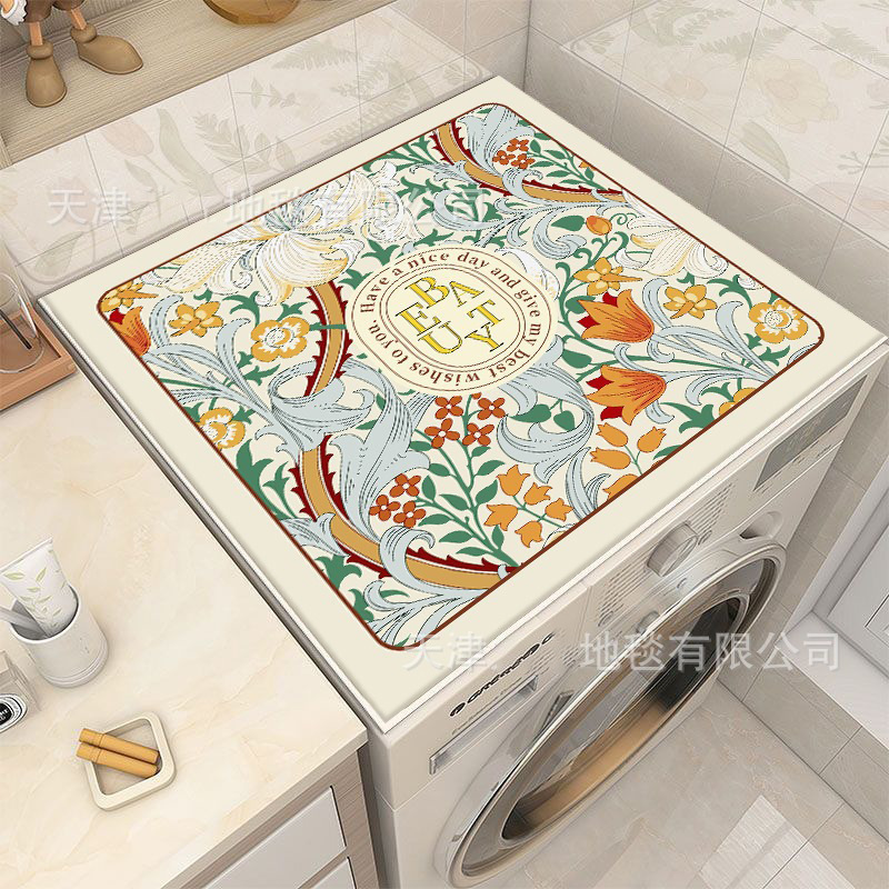 Picture of Drum washing machine cover pad flower diatom mud absorbent draining pad American pastoral style refrigerator microwave oven dust pad