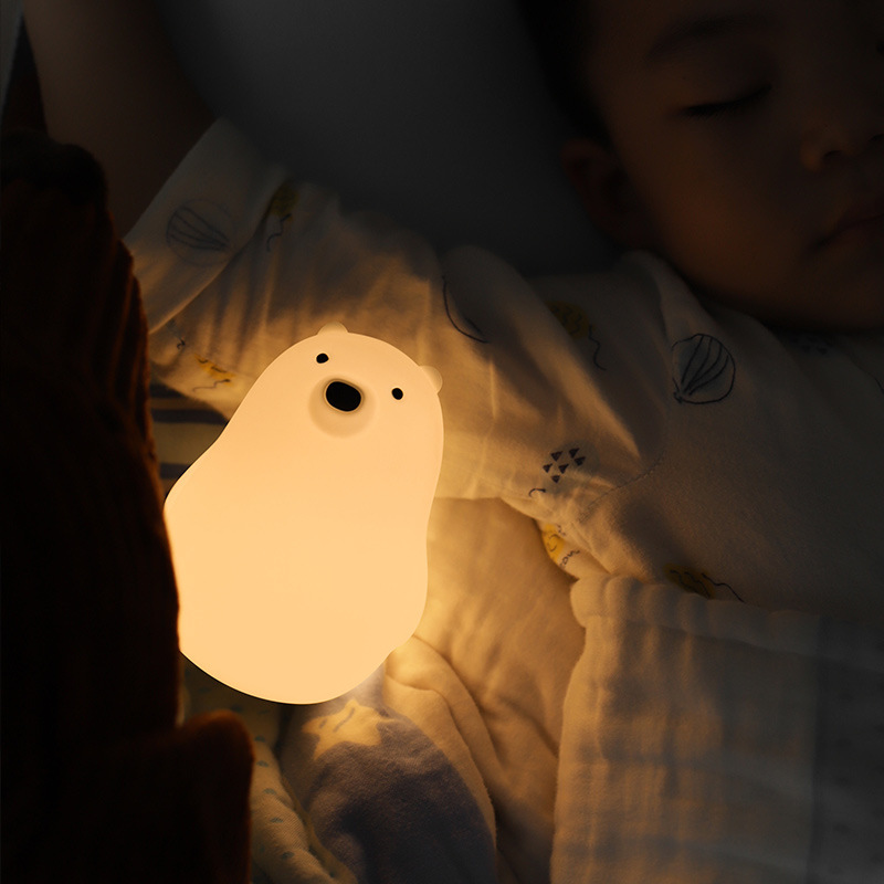 Picture of New Factory Product Little White Bear Lamp Soft Silicone Cute Atmosphere Lamp Charging Warm Light Sleeping Night Light with Night Timer